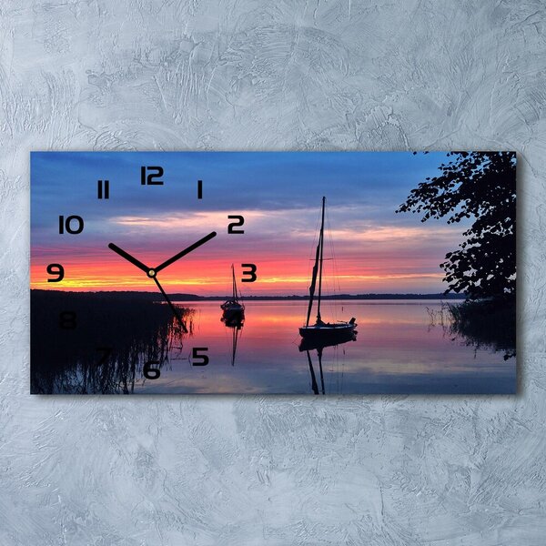 Ceas de perete modern din sticla Sailboats la Sunset