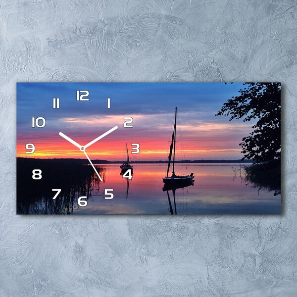 Ceas de perete modern din sticla Sailboats la Sunset