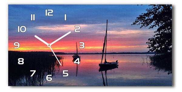 Ceas de perete modern din sticla Sailboats la Sunset