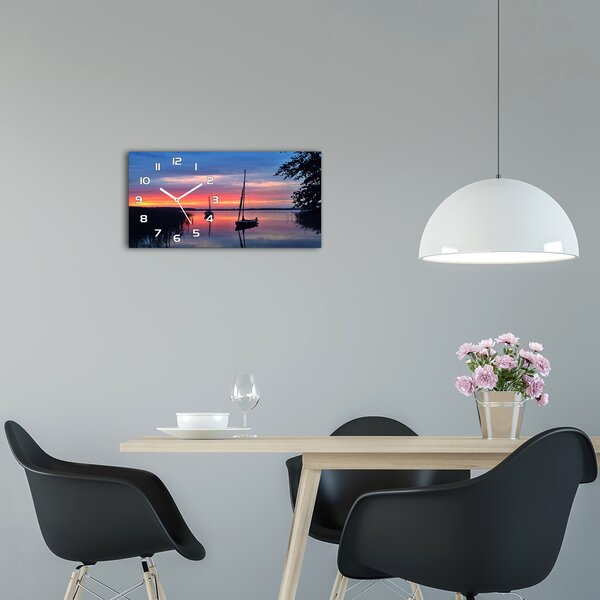 Ceas de perete modern din sticla Sailboats la Sunset