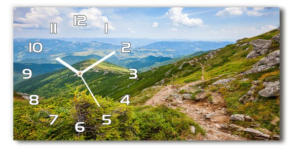 Ceas de perete orizontal din sticlă Dealuri verzi