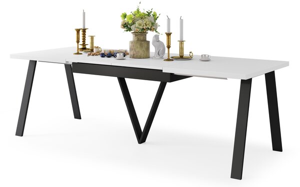 Mazzoni AVERY Alb Mat/picioare negre - MASĂ DE LOFT/INDUSTRIALĂ PENTRU SALON/SUFRAGERIE EXTENSIBILĂ - 2 MĂRIMI!