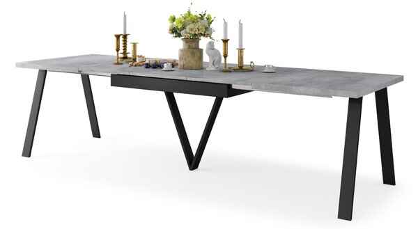 Mazzoni AVERY Beton Millenium/picioare negre - MASĂ DE LOFT/INDUSTRIALĂ PENTRU SALON/SUFRAGERIE EXTENSIBILĂ - 2 MĂRIMI!