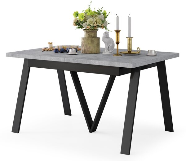 Mazzoni AVERY Beton Millenium/picioare negre - MASĂ DE LOFT/INDUSTRIALĂ PENTRU SALON/SUFRAGERIE EXTENSIBILĂ - 2 MĂRIMI!