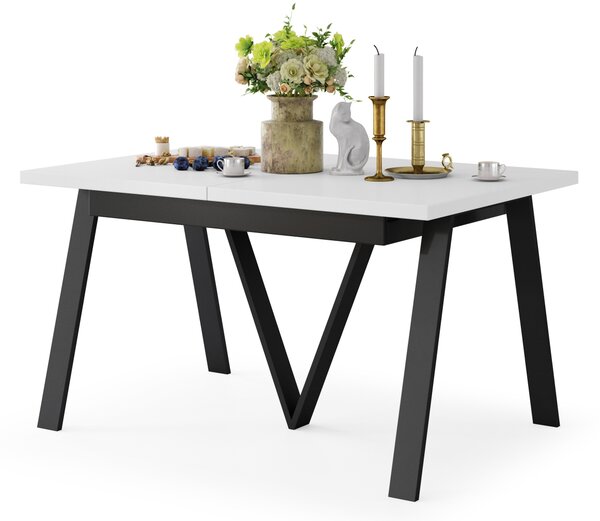 Mazzoni AVERY Alb Mat/picioare negre - MASĂ DE LOFT/INDUSTRIALĂ PENTRU SALON/SUFRAGERIE EXTENSIBILĂ - 2 MĂRIMI!