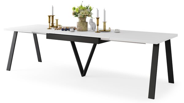 Mazzoni AVERY Alb Mat/picioare negre - MASĂ DE LOFT/INDUSTRIALĂ PENTRU SALON/SUFRAGERIE EXTENSIBILĂ - 2 MĂRIMI!