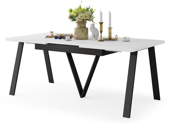 Mazzoni AVERY Alb Mat/picioare negre - MASĂ DE LOFT/INDUSTRIALĂ PENTRU SALON/SUFRAGERIE EXTENSIBILĂ - 2 MĂRIMI!