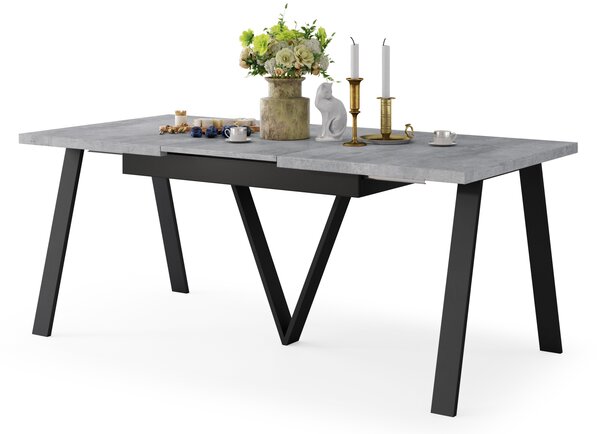 Mazzoni AVERY Beton Millenium/picioare negre - MASĂ DE LOFT/INDUSTRIALĂ PENTRU SALON/SUFRAGERIE EXTENSIBILĂ - 2 MĂRIMI!