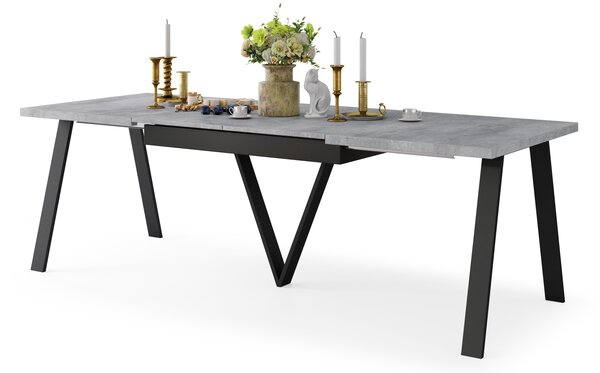 Mazzoni AVERY Beton Millenium/picioare negre - MASĂ DE LOFT/INDUSTRIALĂ PENTRU SALON/SUFRAGERIE EXTENSIBILĂ - 2 MĂRIMI!