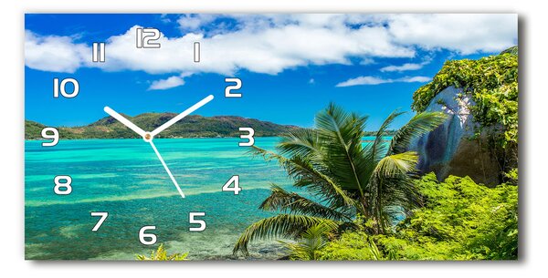 Ceas de perete orizontal din sticlă Seychelles Coast
