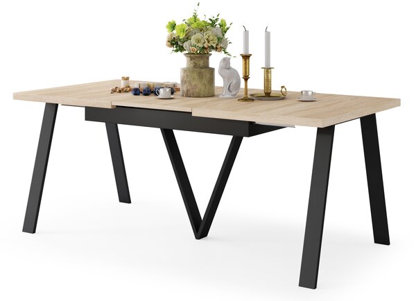 Mazzoni AVERY Stejar Sonoma/picioare negre - MASĂ DE LOFT/INDUSTRIALĂ PENTRU SALON/SUFRAGERIE EXTENSIBILĂ - 2 MĂRIMI!