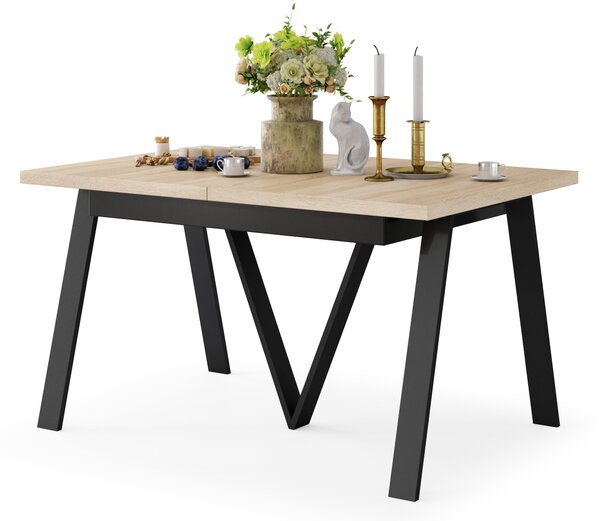 Mazzoni AVERY Stejar Sonoma/picioare negre - MASĂ DE LOFT/INDUSTRIALĂ PENTRU SALON/SUFRAGERIE EXTENSIBILĂ - 2 MĂRIMI!