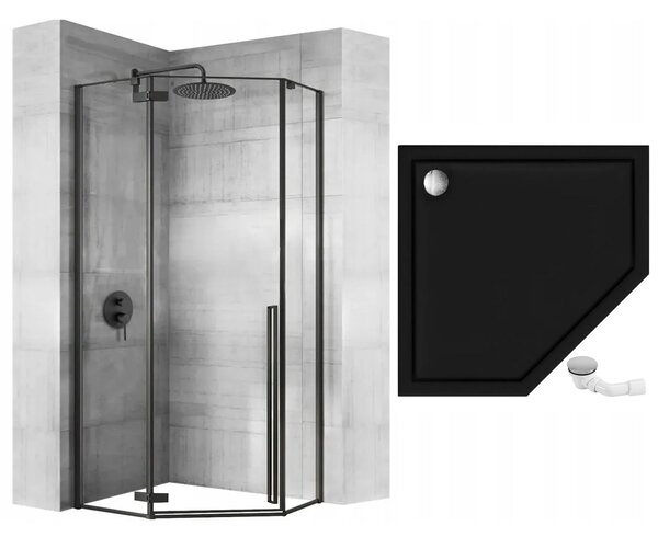 Rea Diamond Black, cabină de duș pentagonală 90 x 90 cm, sticlă transparentă de 6 mm, negru mat, REA-K5622