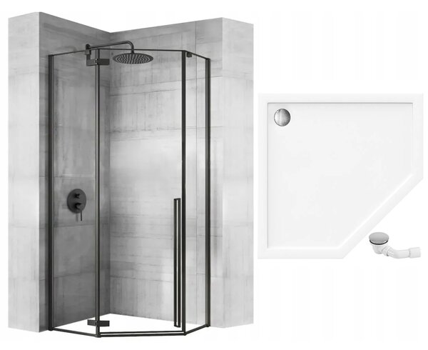 Rea Diamond Black, cabină de duș pentagonală 90 x 90 cm, sticlă transparentă de 6 mm, negru mat, REA-K5622