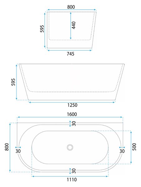Rea Capri, cada de baie autoportanta pe perete 160x80x60 cm, alb lucios, REA-W9803