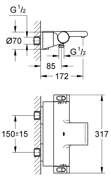 Grohe Grohtherm 2000 baterie cadă-duș perete cu termostat StarLight Chrome 34464001