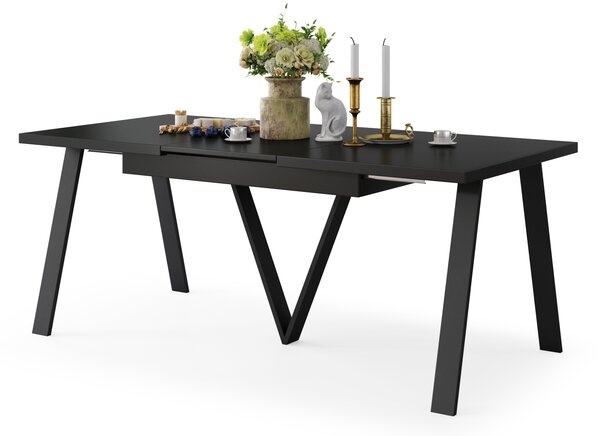 Mazzoni AVERY Negru Mat - MASĂ DE LOFT/INDUSTRIALĂ PENTRU SALON/SUFRAGERIE EXTENSIBILĂ - 2 MĂRIMI!