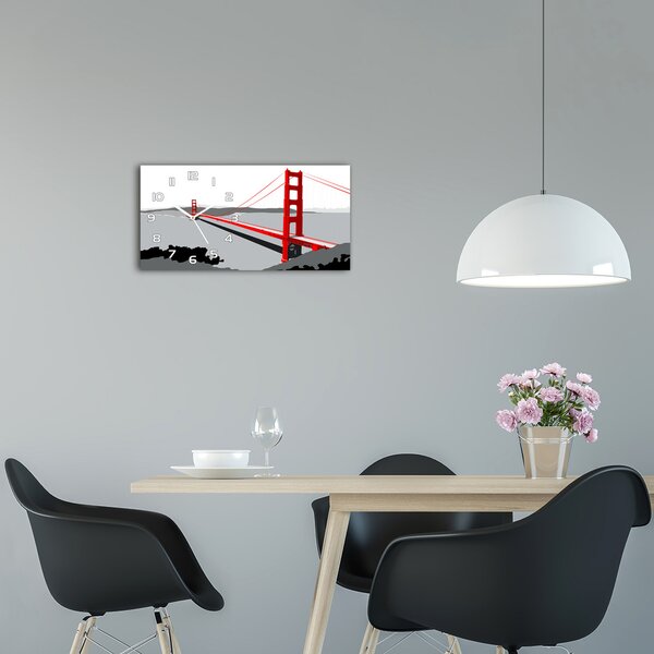 Ceas de perete orizontal din sticlă Podul din San Francisco