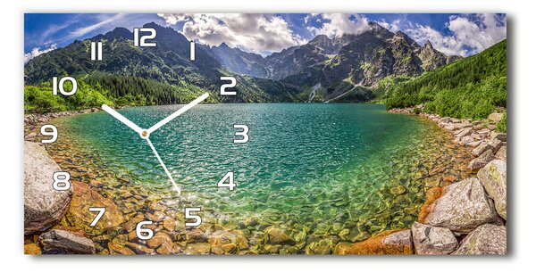 Ceas de perete orizontal din sticlă Lacul în munți