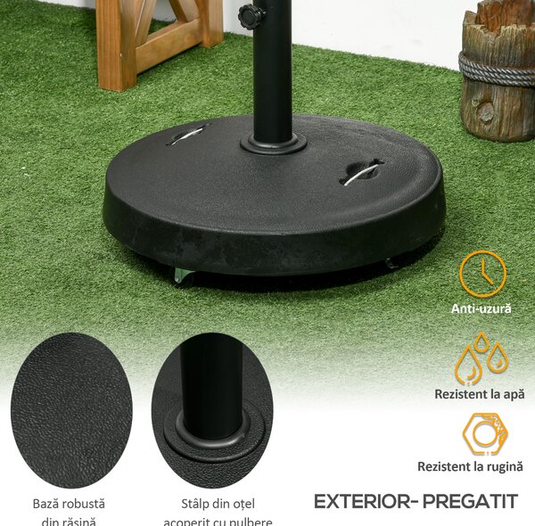 Outsunny Bază Umbrelă 23.5kg cu Manivele și Roți Blocabile, Suport din Rășină/Oțel, Ø53x41 cm, Negru | Aosom Romania
