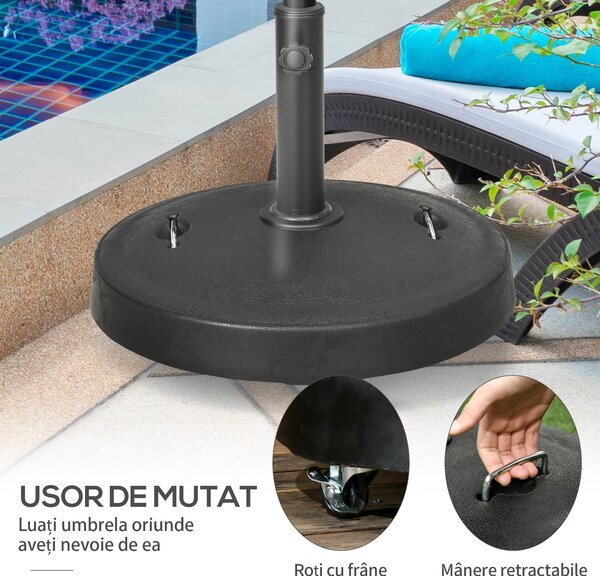 Outsunny Bază Umbrelă 23.5kg cu Manivele și Roți Blocabile, Suport din Rășină/Oțel, Ø53x41 cm, Negru | Aosom Romania