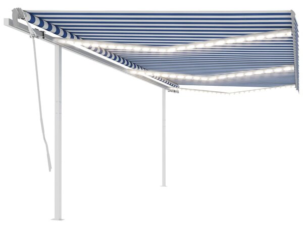 Copertină automată cu senzor vânt & LED, albastru & alb, 6x3 m