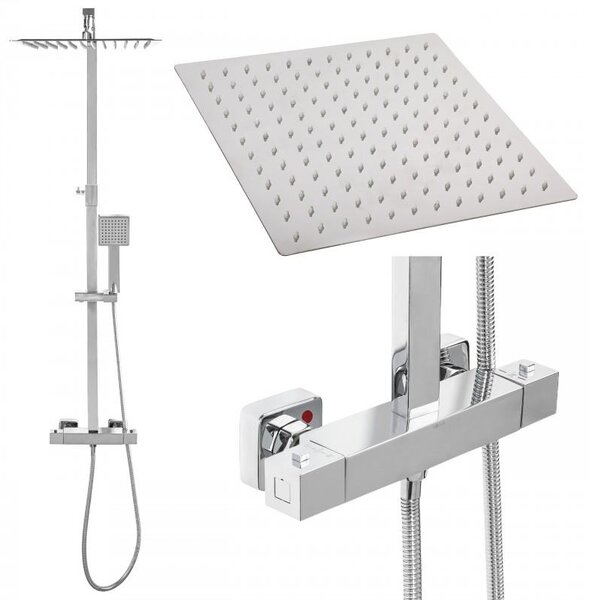 Erga Goba, set de dus cu baterie termostatica, dus cu efect de ploaie 30x30cm, crom, ERG-YKA-BP.GOBA-THERM-30-CHR