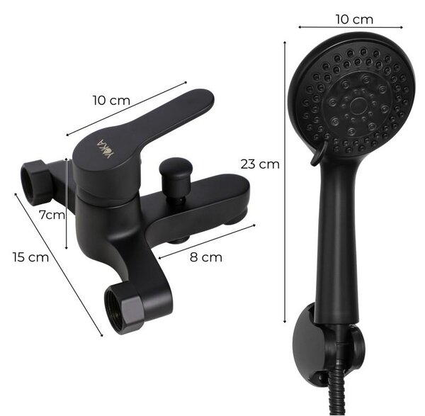 Erga Astat, baterie de cadă cu montare pe perete și set de duș manual, negru mat, ERG-YKA-BW.ASTAT-W-BLK22