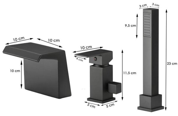 Erga Trio, baterie cadă cu 3 găuri, negru mat, ERG-YKA-BW.TRIO-BLK