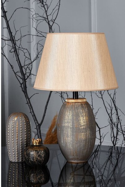 Veioză gri/bej cu abajur textil (înălțime 46 cm) – Opviq lights