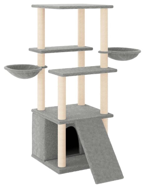 Ansamblu pisici, stâlpi din funie sisal, gri deschis, 133 cm