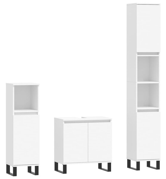 Set mobilier de baie, 3 piese, alb, lemn compozit