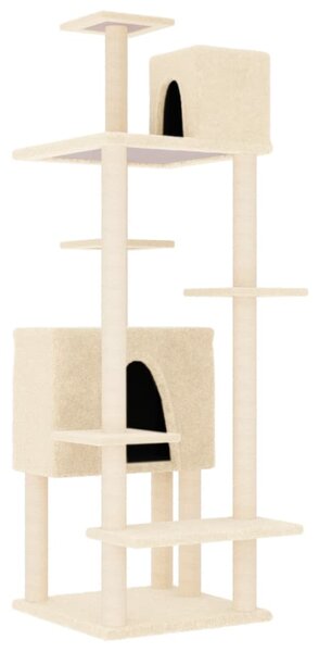 Ansamblu de pisici cu stâlpi din funie de sisal, crem, 154 cm