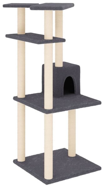 Ansamblu pisici cu stâlpi din funie sisal, gri închis, 123 cm