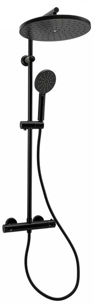 Erga Dubai, set de duș cu baterie termostatică și duș fix de 30 cm, negru mat, ERG-YKA-BP.DUBAJ-THERM-30-BLK