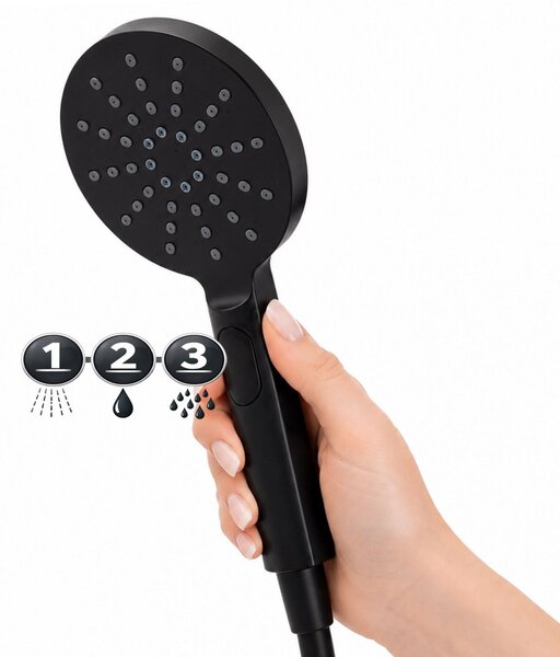Erga Dubai, set de duș cu baterie termostatică și duș fix de 30 cm, negru mat, ERG-YKA-BP.DUBAJ-THERM-30-BLK