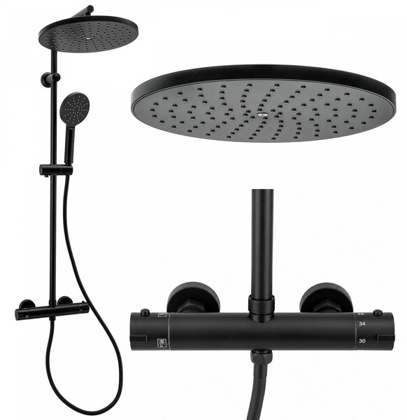 Erga Dubai, set de duș cu baterie termostatică și duș fix de 30 cm, negru mat, ERG-YKA-BP.DUBAJ-THERM-30-BLK