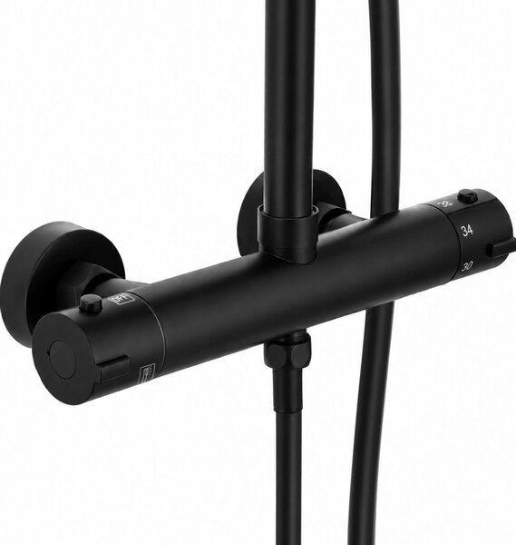 Erga Dubai, set de duș cu baterie termostatică și duș fix de 30 cm, negru mat, ERG-YKA-BP.DUBAJ-THERM-30-BLK