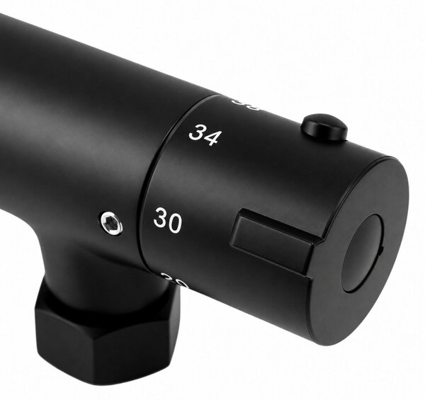 Erga Dubai, set de duș cu baterie termostatică și duș fix de 30 cm, negru mat, ERG-YKA-BP.DUBAJ-THERM-30-BLK