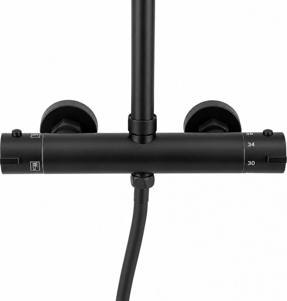Erga Dubai, set de duș cu baterie termostatică și duș fix de 30 cm, negru mat, ERG-YKA-BP.DUBAJ-THERM-30-BLK
