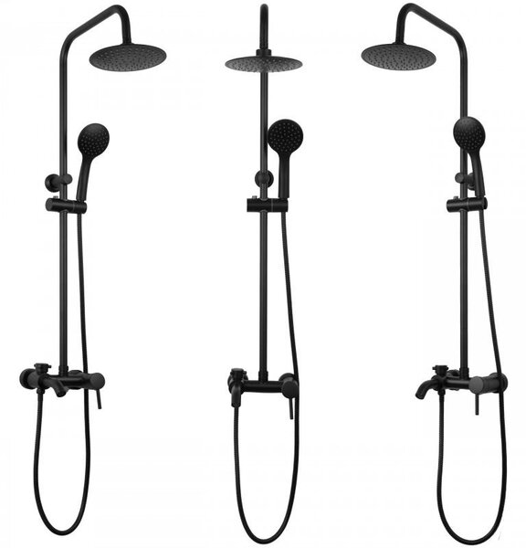 Erga Mutabi, set de duș cu baterie, cap de duș 20 × 20 cm și pipă, negru mat, ERG-YKA-BP.MUTABI-20-BLK