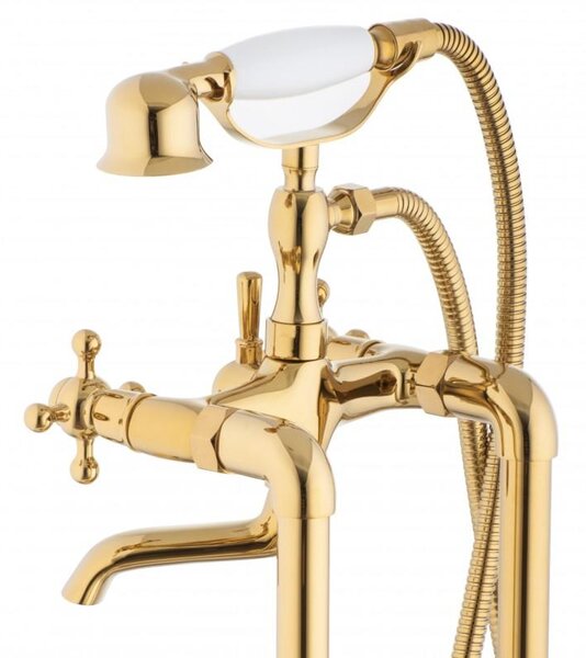 Erga Luwr, baterie de baie independentă cu duș manual, 96 × 19,5 cm, auriu strălucitor, ERG-YKA-BP.LUWR-GLD