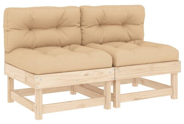 Canapele de mijloc cu perne, 2 buc., lemn masiv de pin