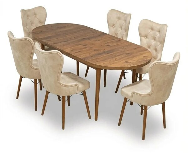 Set Masa si Scaun Oval, Elegant, Bucatarie, Living, Cafenea, Masa Extensibila si Recipient de Depozitare Pine 80 x 130-170 cm, VerdeTextile -Desire Furniture