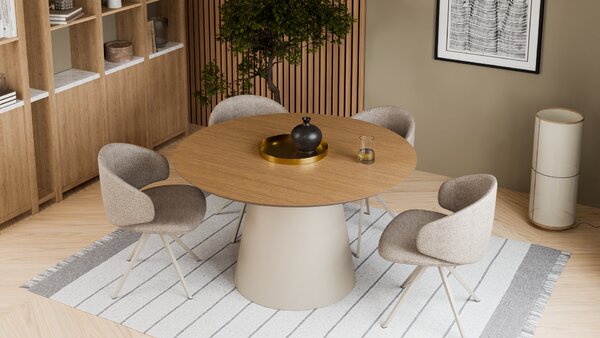 MAZZONI EXPORT NELA Bej Latte (material Monza 60)/picioare bej - SCAUN MODERN BOUCLÉ ROTATIV TAPIȚAT PENTRU SALON/LIVING/BIROU BOHO