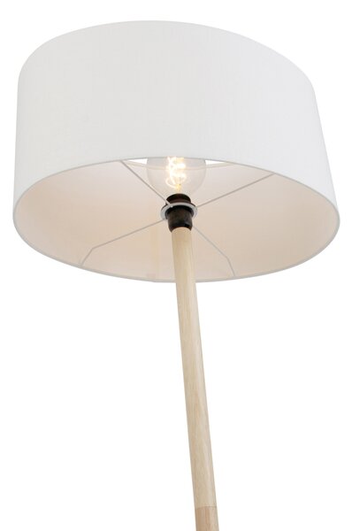 Lampă de podea din lemn cu abajur oval din in alb 50cm - Mels
