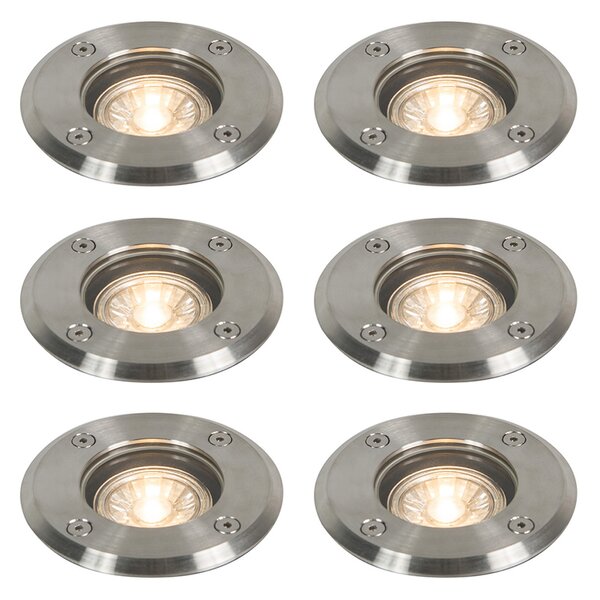 Set de 6 spoturi de exterior pentru sol oțel 11cm IP67 - Basic Round