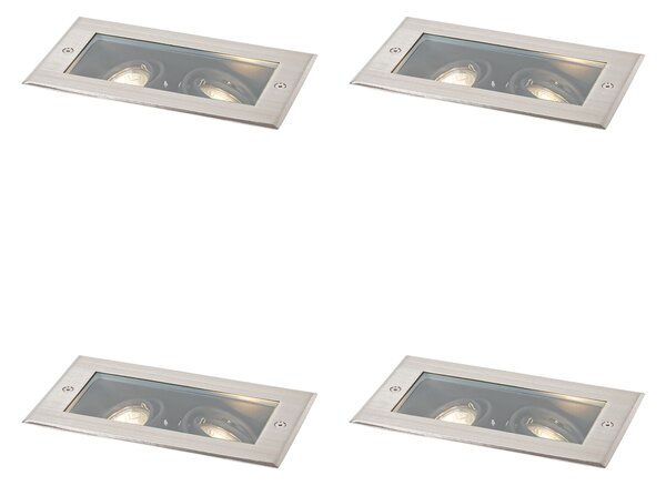 Set de 4 spoturi moderne de sol din oțel cu 2 lumini reglabile IP65 - Oneon