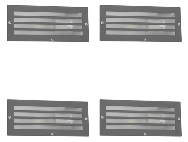 Set de 4 spoturi încastrate moderne gri închis IP44 - Hurricane