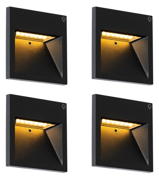 Set de 4 Aplice Moderne de Perete Încastrate Negre cu LED Inclus - Gem 2